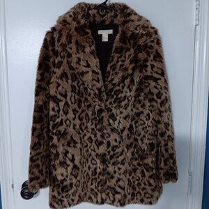 Like new Faux fur leopard print mob wife winter coat h&m xs 2